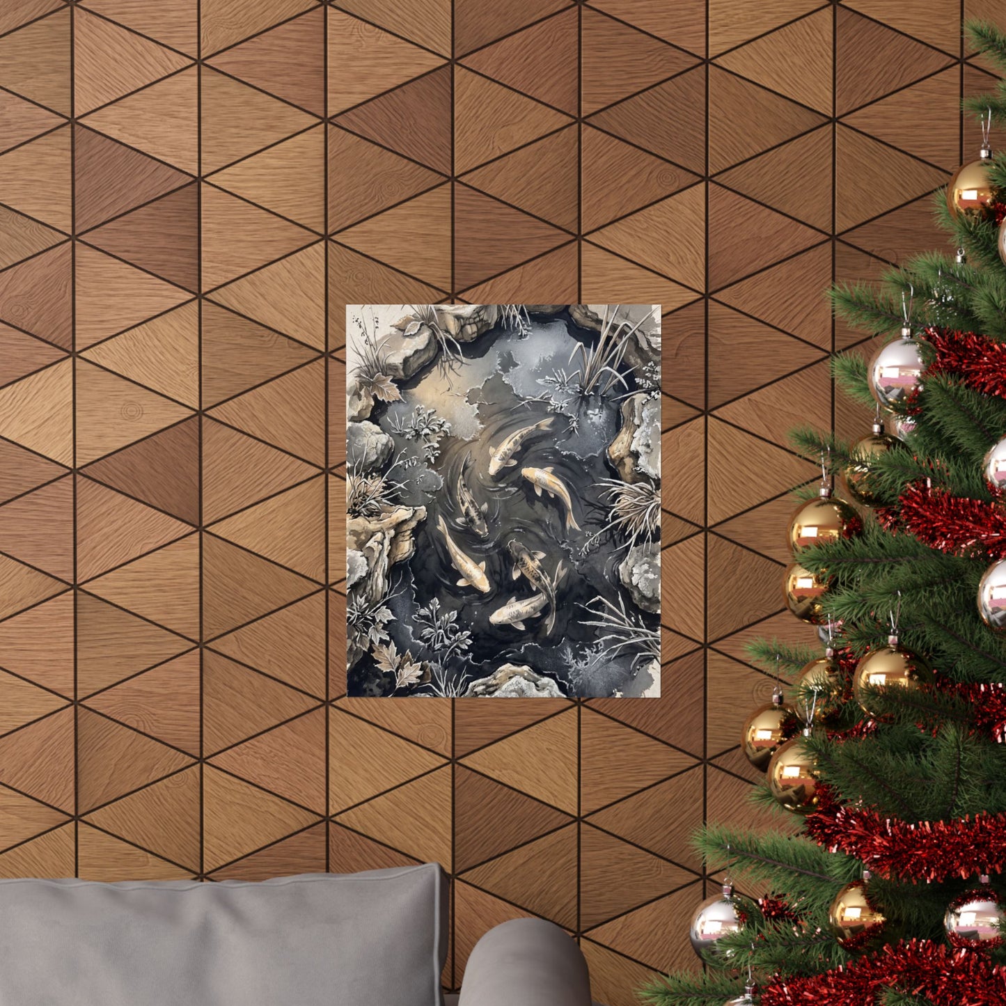 Golden Hour Koi Pond Wall Art Print - Japandi Fukinsei