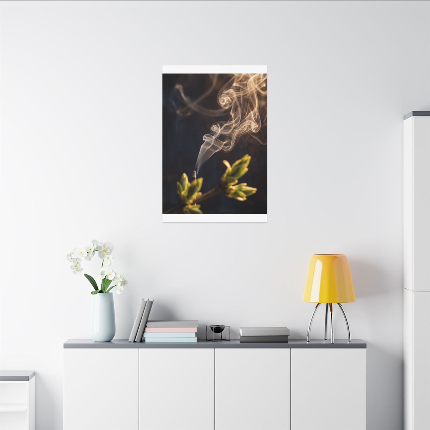 Incense Smoke Spring Canvas Art | Dark Japandi Atmospheric Design