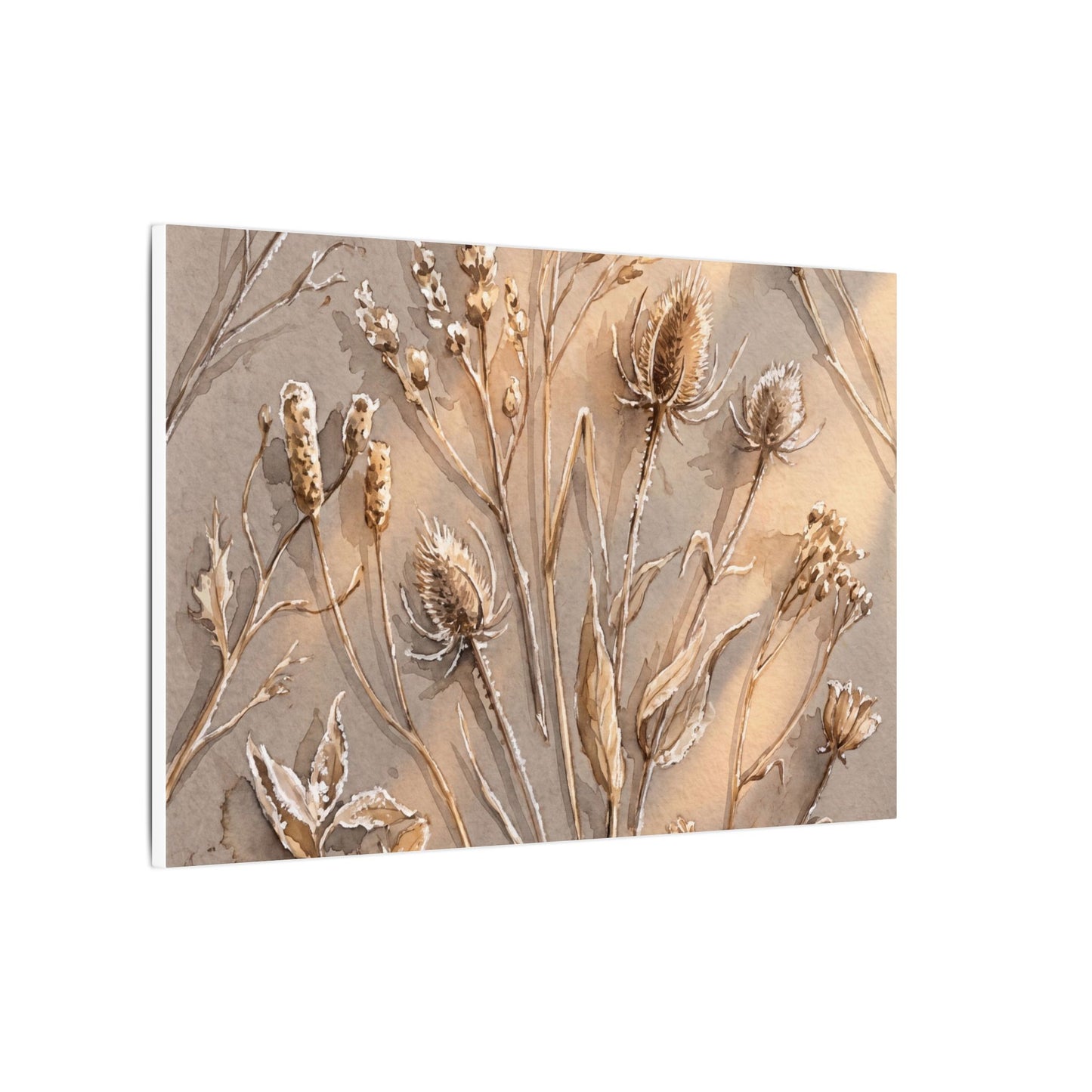 Japandi Dried Flowers in Golden Hour | Watercolor Canvas Art