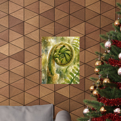 Elegant Fern Unfurling Wall Art Print - Watercolor Japandi