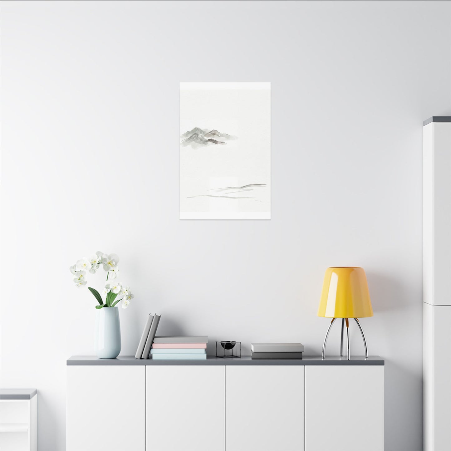 Winter Mountain Mist Minimal Line Canvas Art | Elegant Decor
