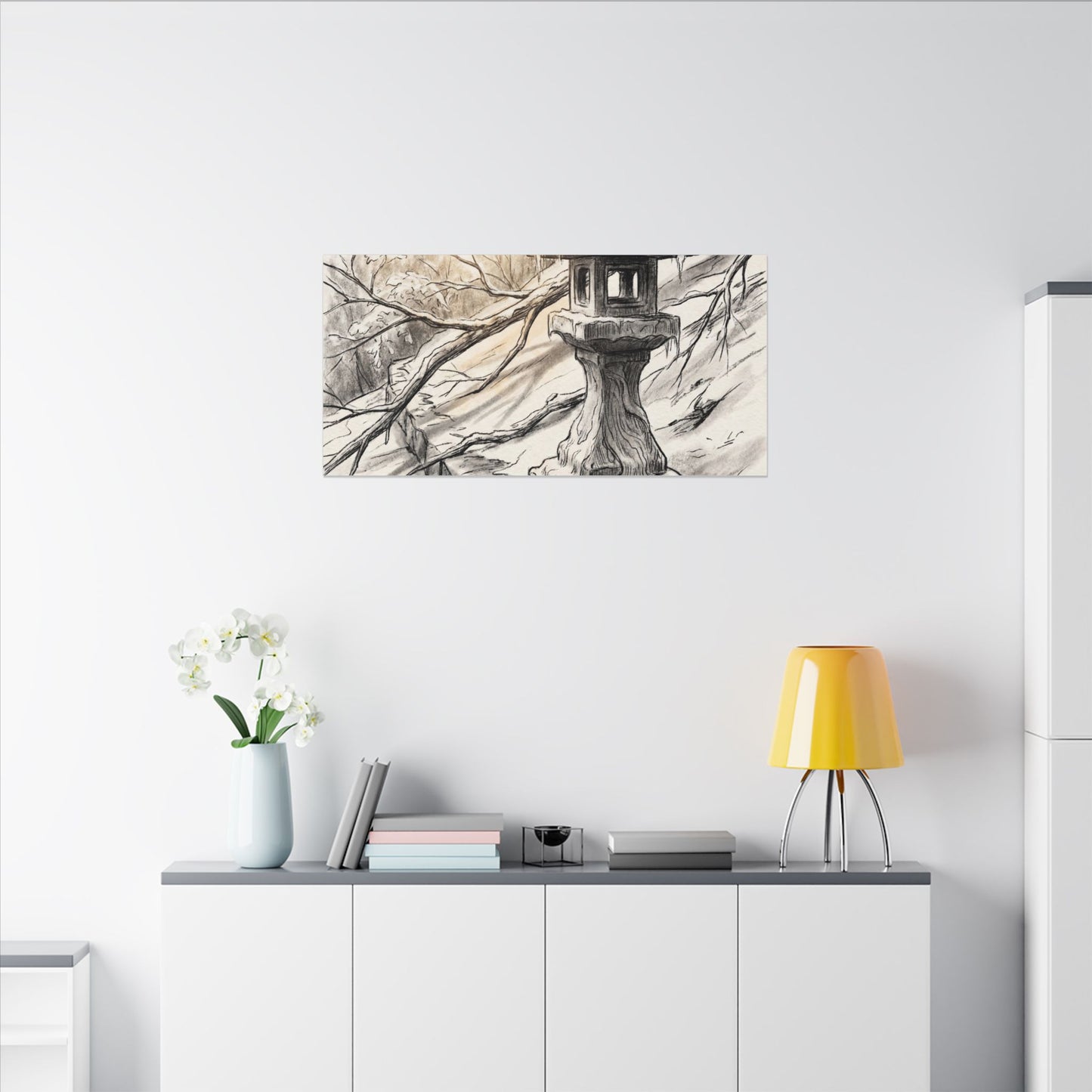 Golden Hour Stone Lantern Canvas Art - Japandi Kanso