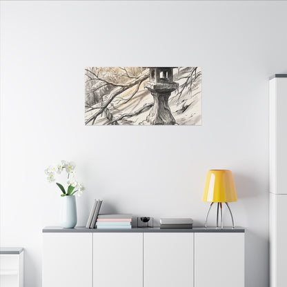 Golden Hour Stone Lantern Canvas Art - Japandi Kanso