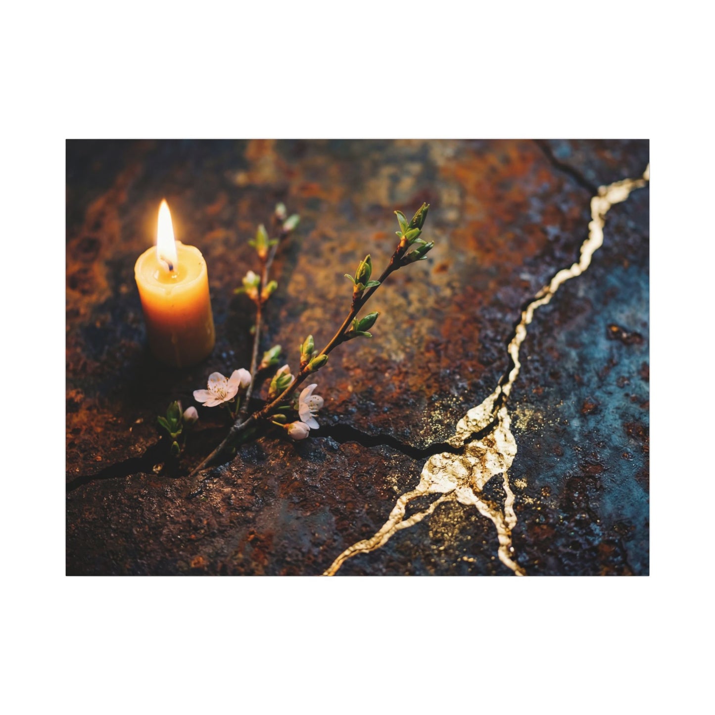 Kintsugi Rust Patina in Candlelight | Gold Repair Canvas Art Art Print