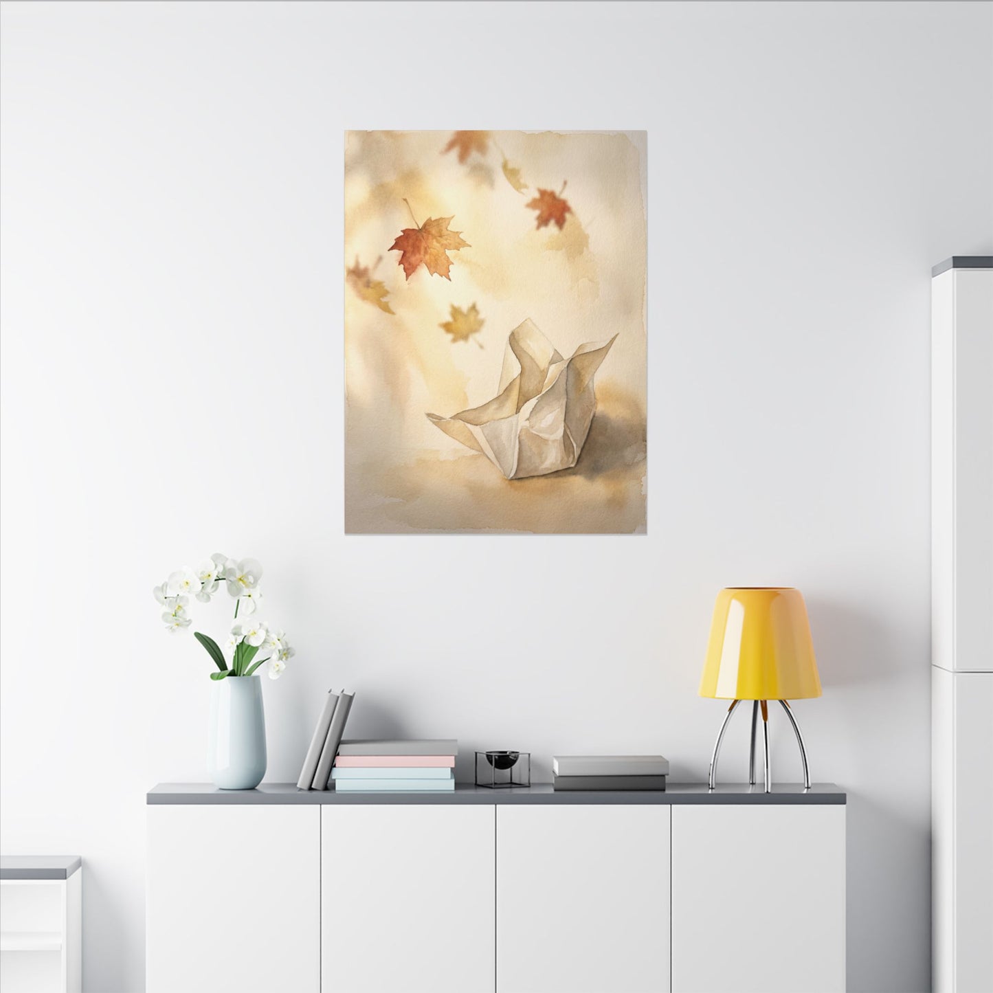 Japandi Paper Fold in Golden Hour | Watercolor Canvas Art