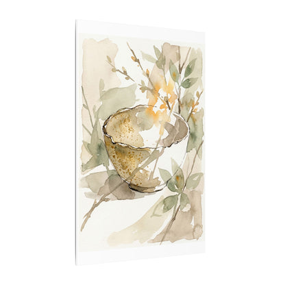 Spring Ceramic Bowl Watercolor Canvas Art | Neutral Decor