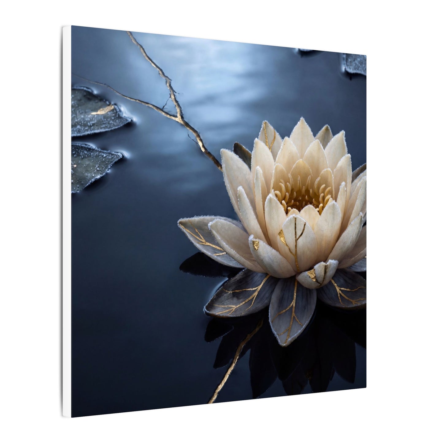 Beautiful Lotus Flower Canvas Art - Gold Vein Kintsugi