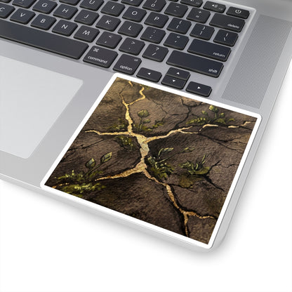Fukinsei Cracked Earth Sticker - Dark Japandi Charcoal Ink Art Print