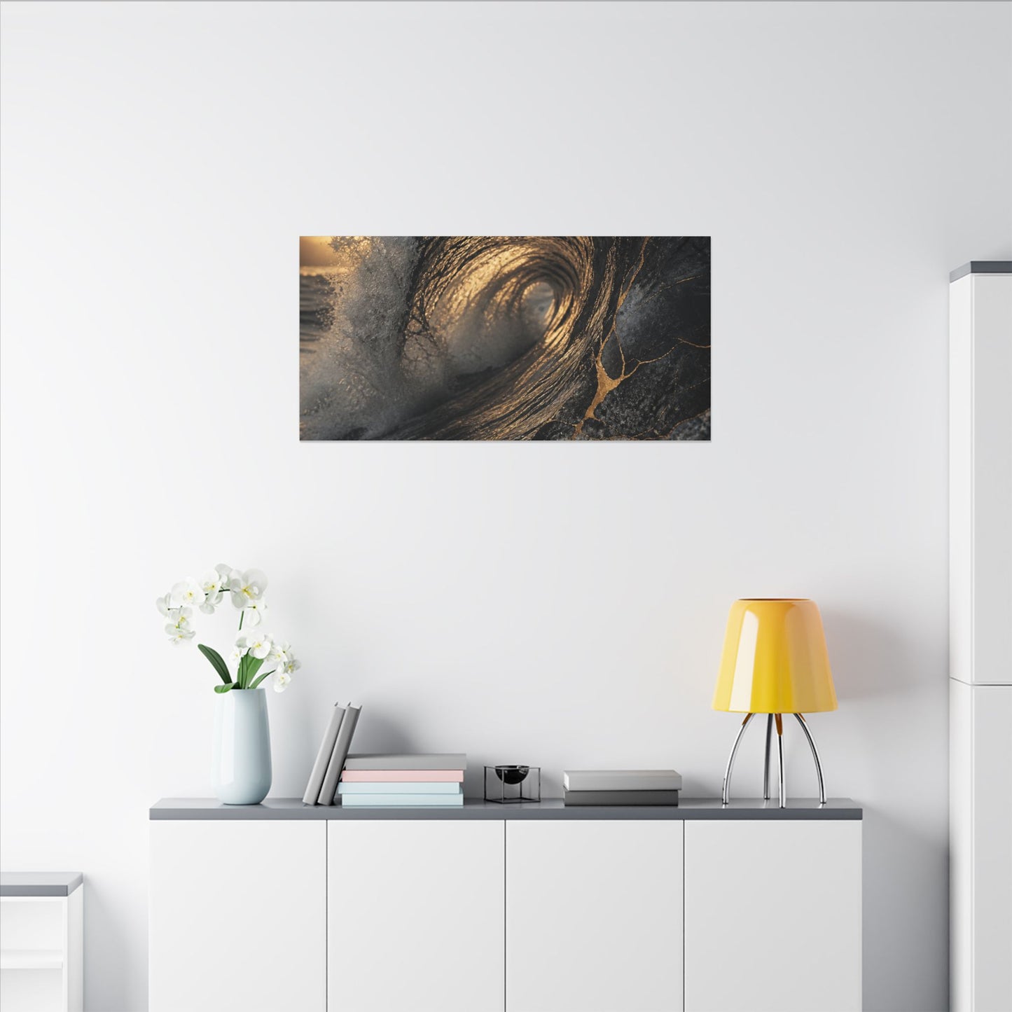 Kanso Ocean Wave Canvas Art - Kintsugi Gold Vein
