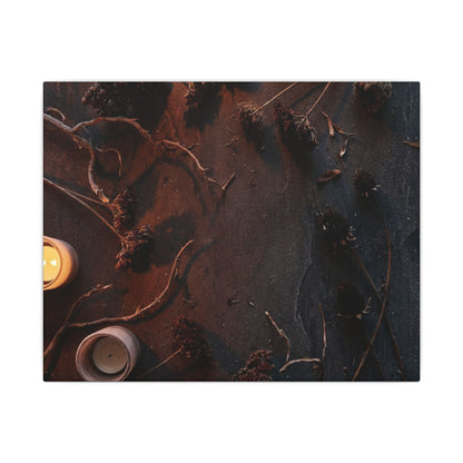 Dried Flowers Canvas Art | Winter Dark Japandi Moody Minimal Art