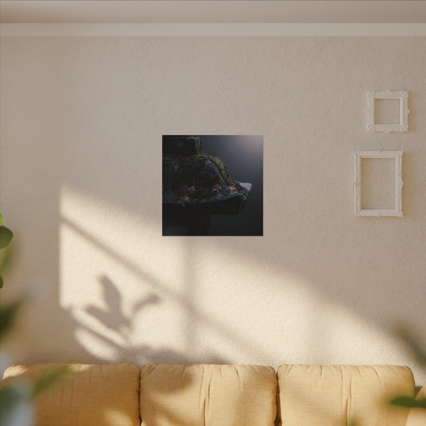 Stone Lantern Moody Minimal Canvas Art | Sophisticated Dark Japandi Art