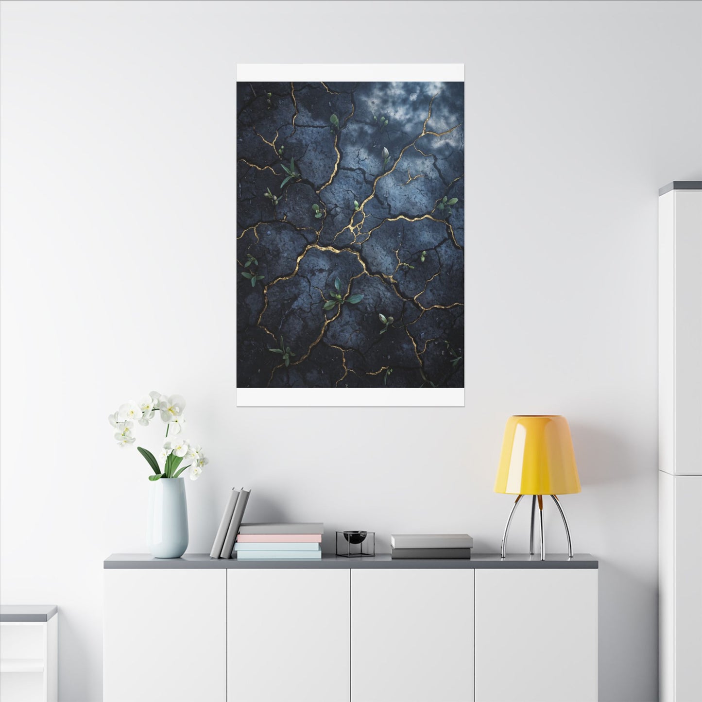Cracked Earth Spring Canvas Art | Kintsugi Healing Design