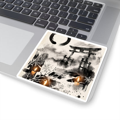 Winter Torii Gate Enso Sticker | Contemplative Decor Art Print
