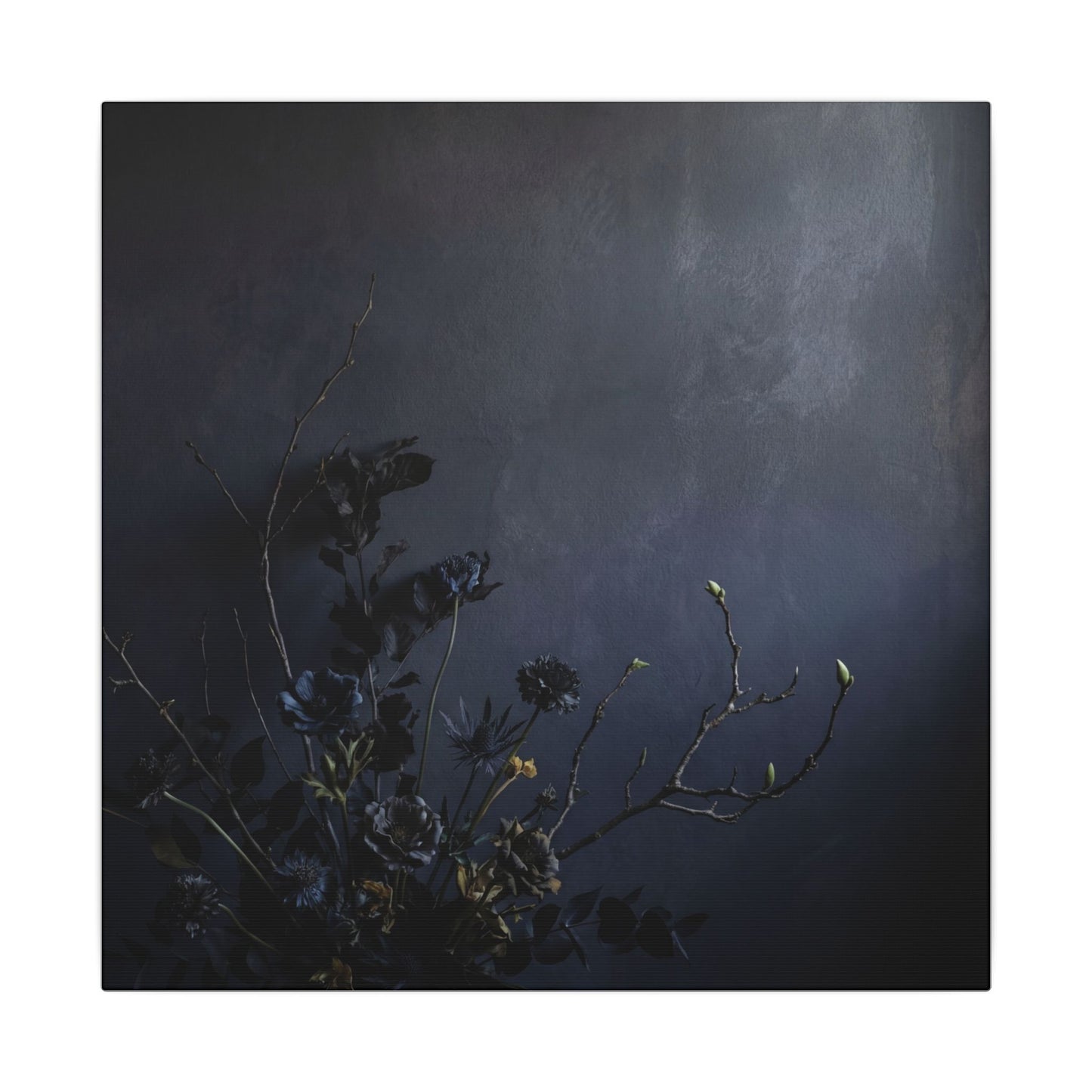 Dried Flowers Spring Canvas Art | Dark Japandi Moody Design