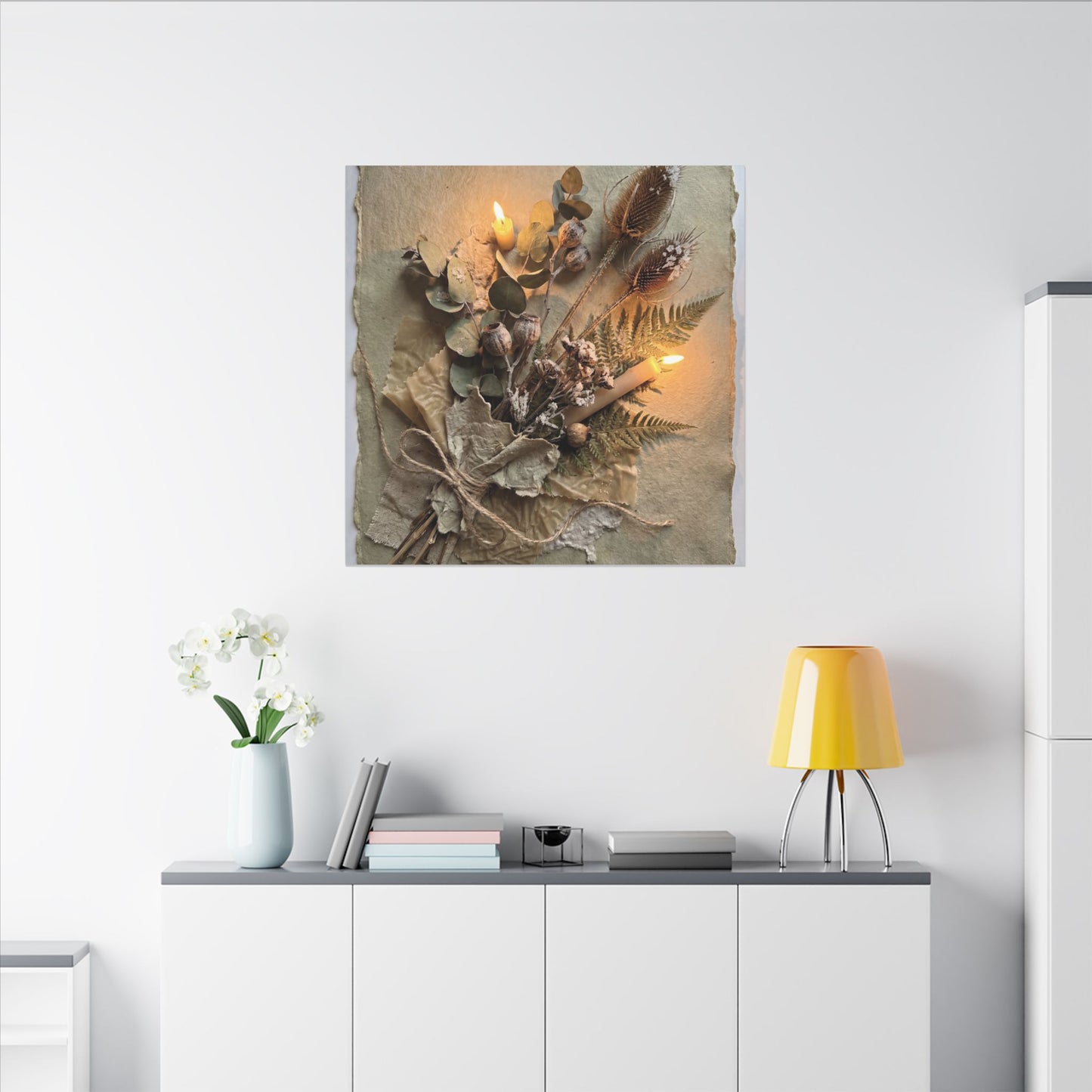 Dried Flowers Texture Canvas Art | Warm Japandi Art