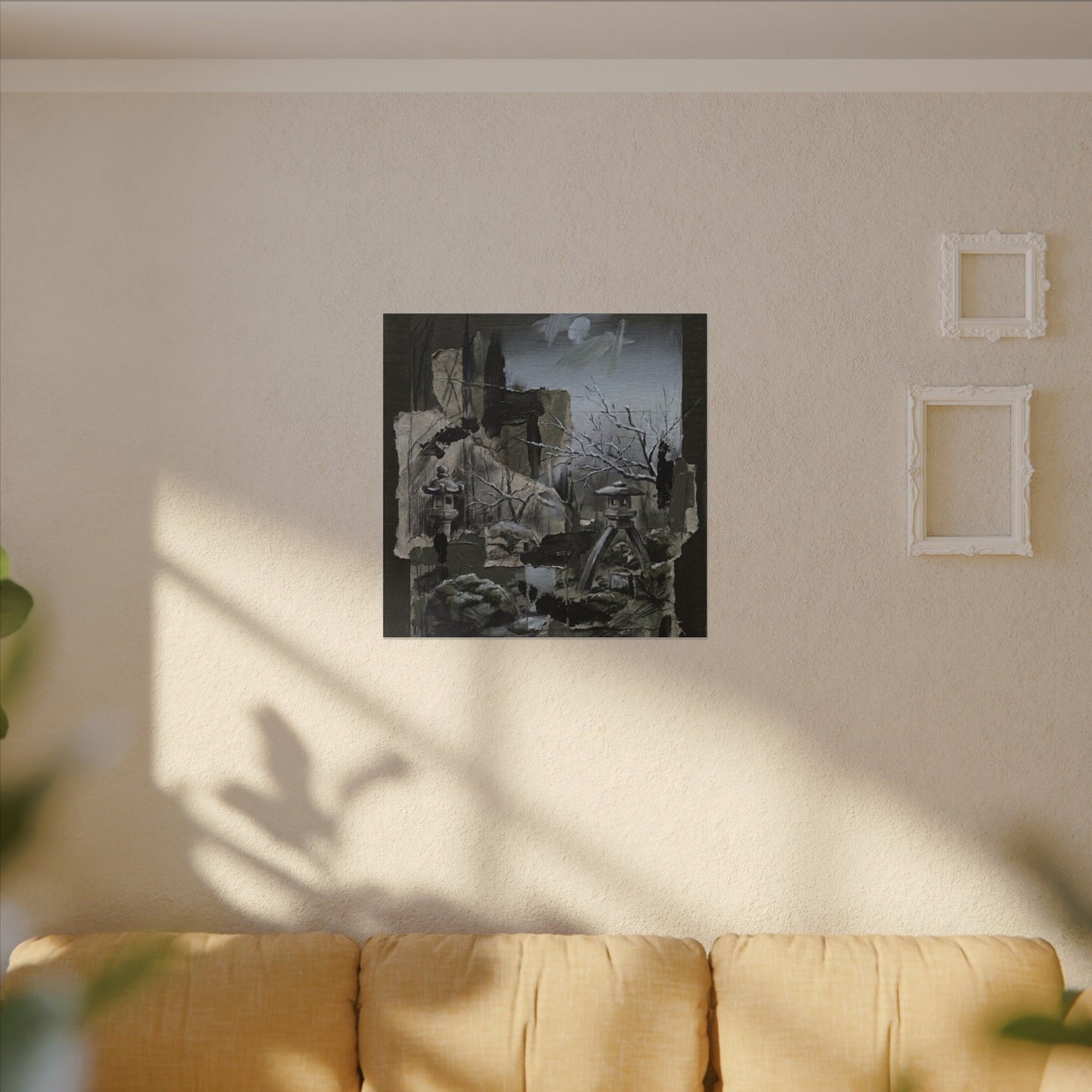 Winter Moonlit Garden Dark Texture Canvas Art | Moody Decor
