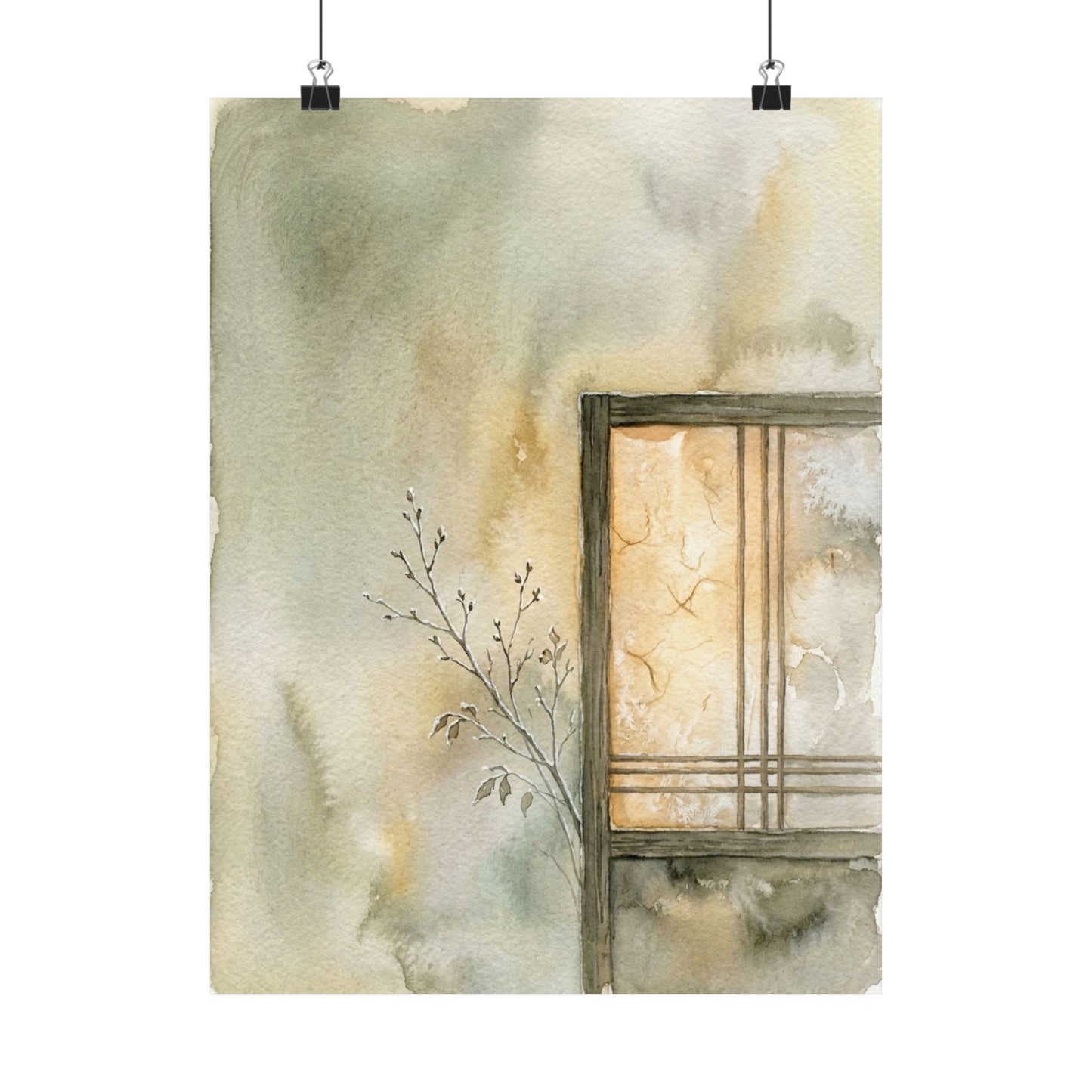Shoji Screen Winter Wall Art Print | Japandi Earthy Design
