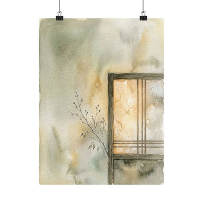 Shoji Screen Winter Wall Art Print | Japandi Earthy Design