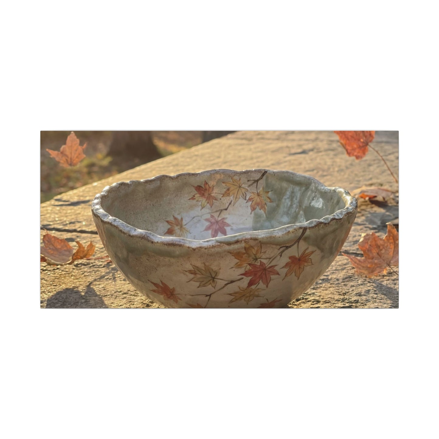 Japandi Ceramic Bowl in Golden Hour | Japanese Pattern Canvas Art