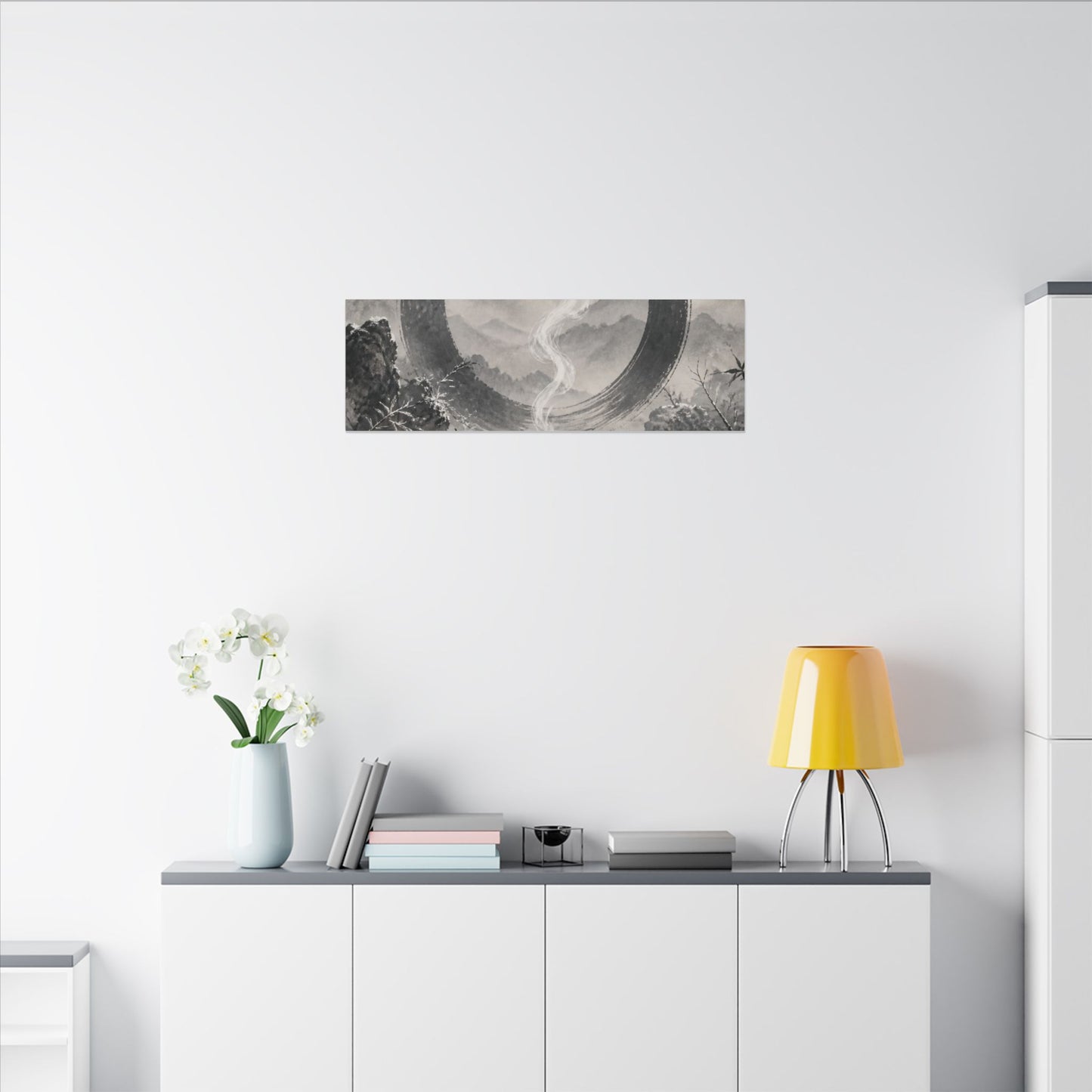 Incense Smoke Canvas Art | Winter Zen Sumi E Art
