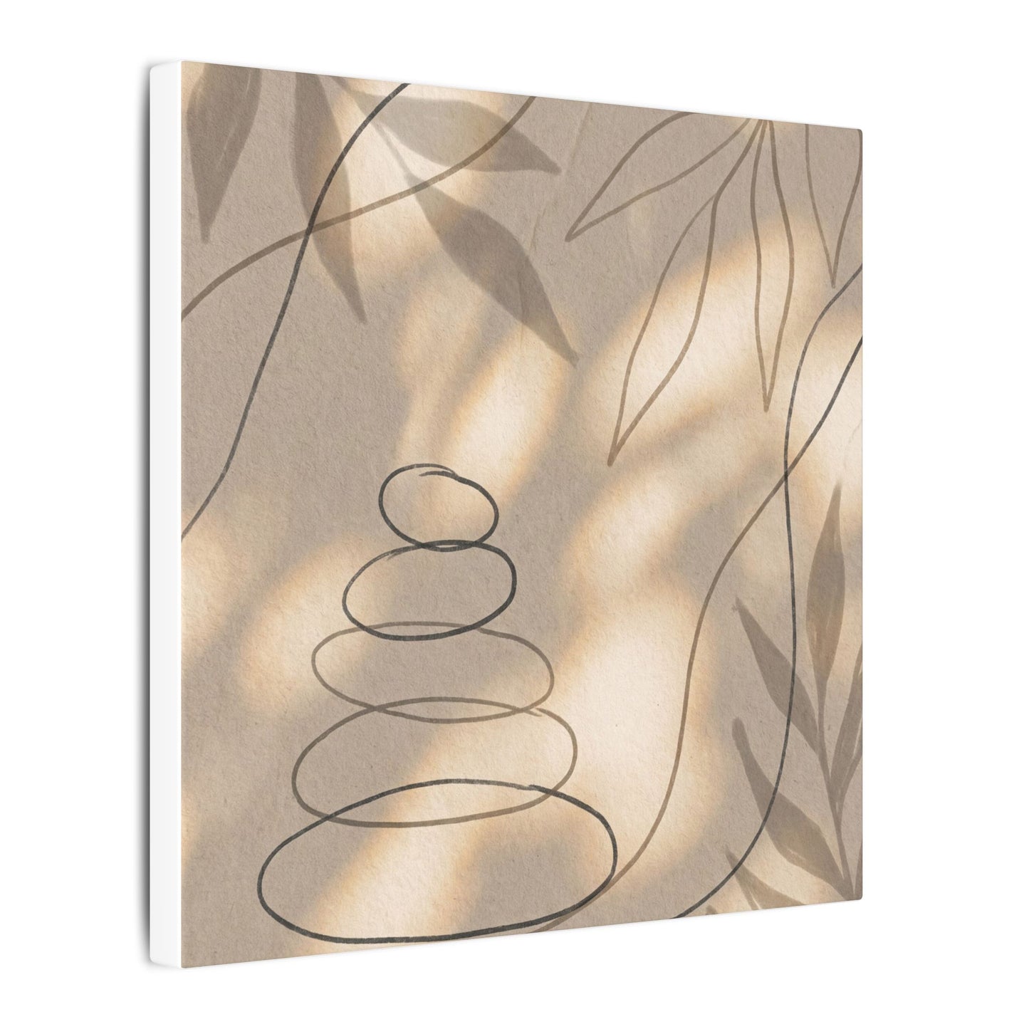 River Stones Minimal Line Canvas Art | Earthy Japandi Art