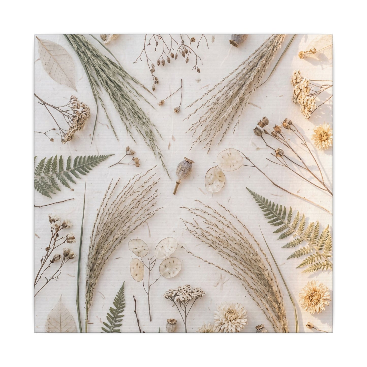 Elegant Dried Flowers Canvas Art - Japanese Pattern Japandi
