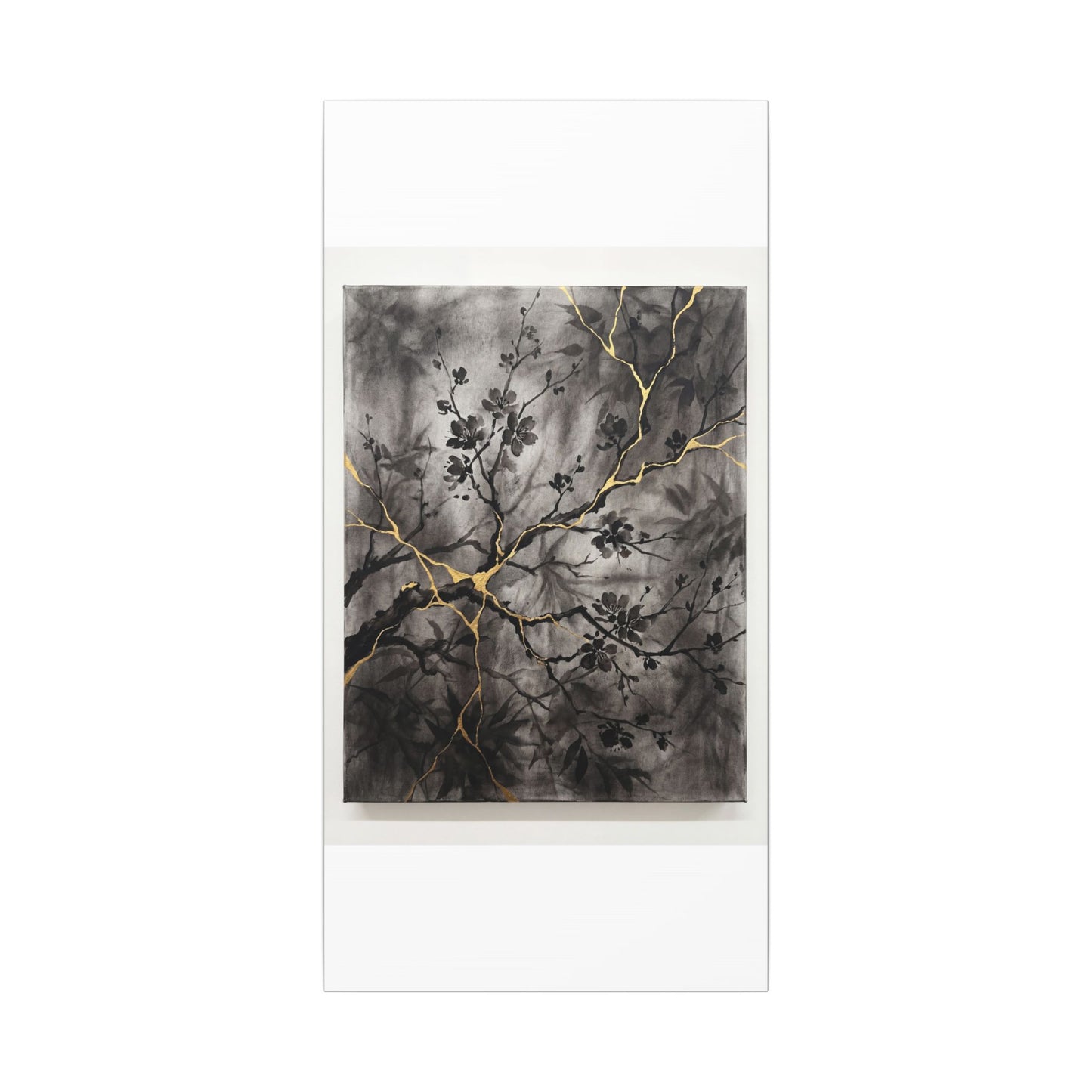 Kanso Cherry Blossom Canvas Art - Kintsugi Crackle Gold