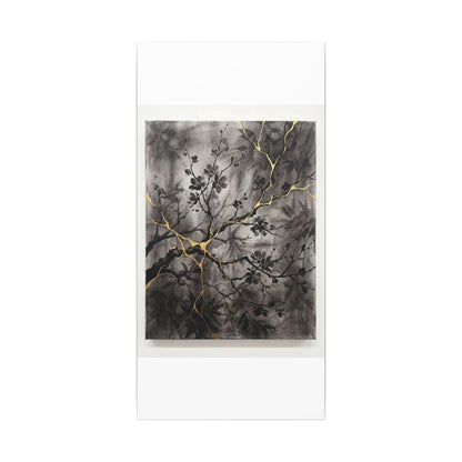 Kanso Cherry Blossom Canvas Art - Kintsugi Crackle Gold