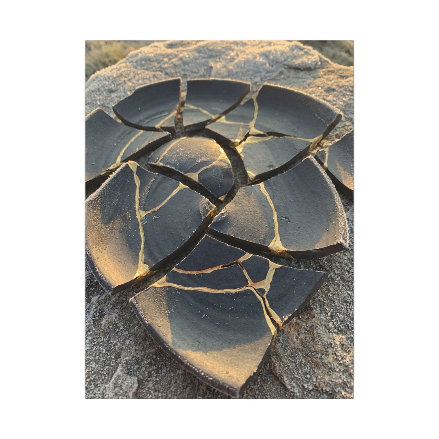 Broken Pottery Winter Canvas Art | Kintsugi Resilient Design