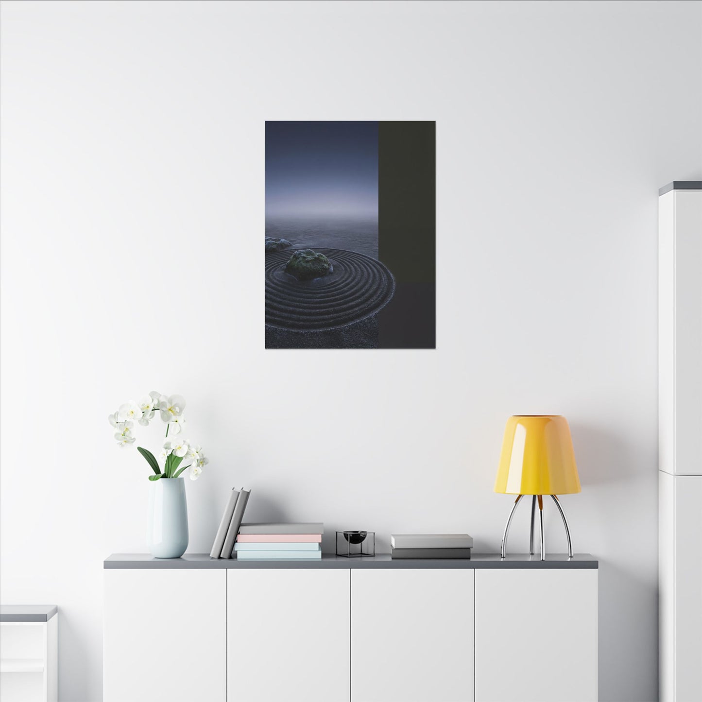 Ma Rock Garden Canvas Art - Dark Japandi Moody Minimal