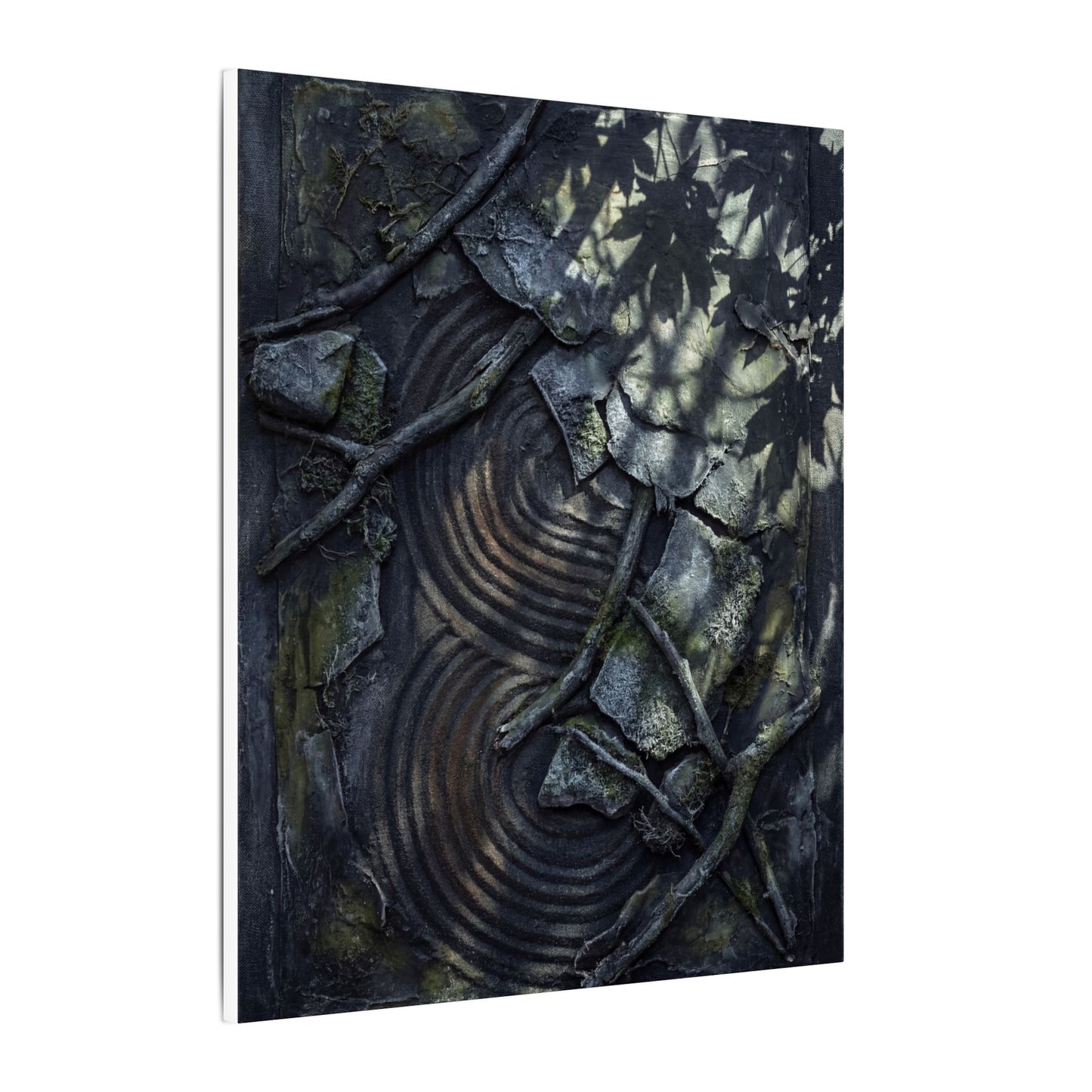 Rock Garden Canvas Art | Winter Dark Japandi Dark Texture Art