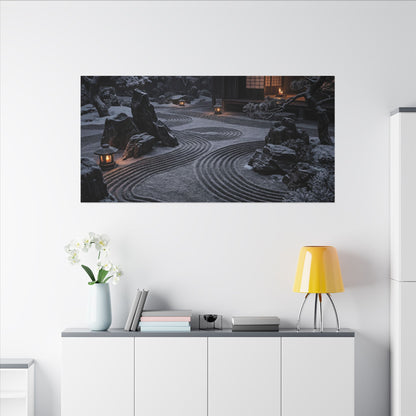 Candlelight Rock Garden Canvas Art - Dark Japandi Fukinsei