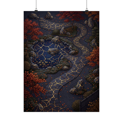 Moonlit Garden Wall Art Print | Autumn Kintsugi Gold Vein Art
