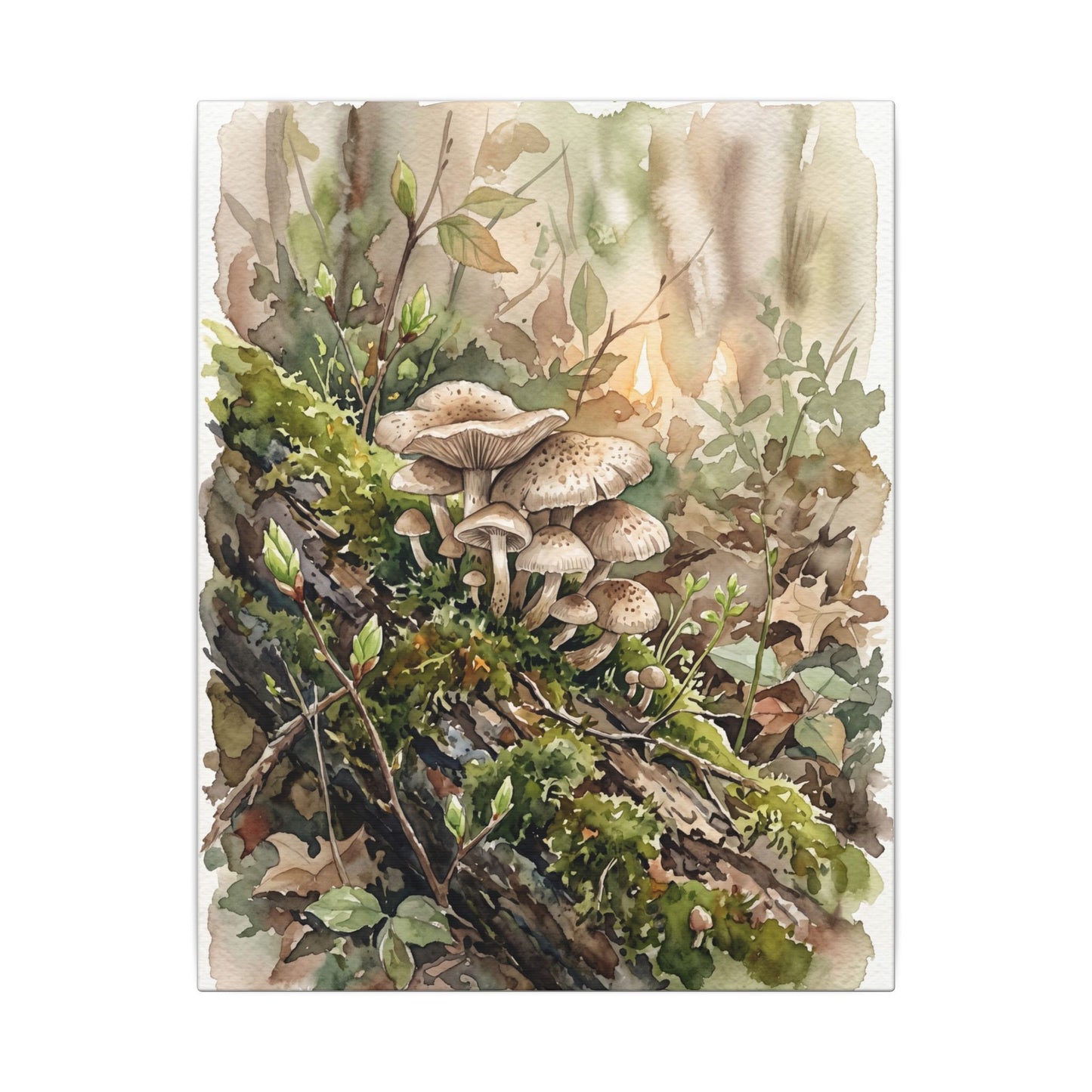 Wild Mushrooms Canvas Art | Spring Japandi Watercolor Art