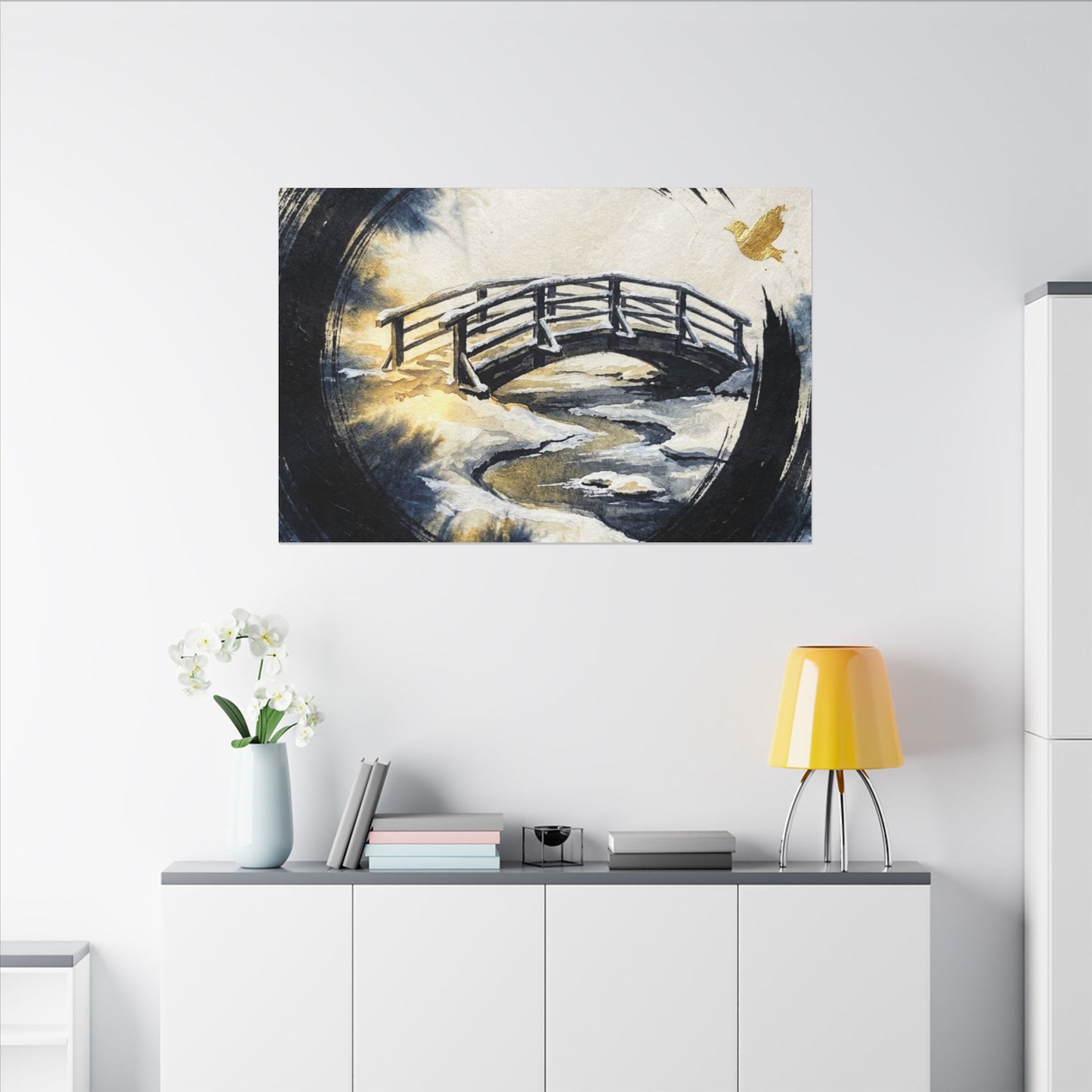 Autumn Ink Brushstroke Karesansui Canvas Art | Peaceful Decor