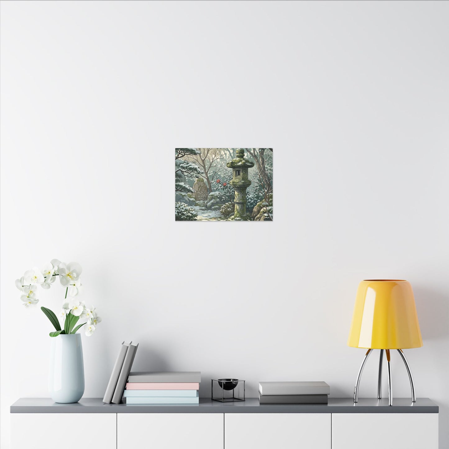 Stone Lantern Winter Canvas Art | Japandi Warm Design