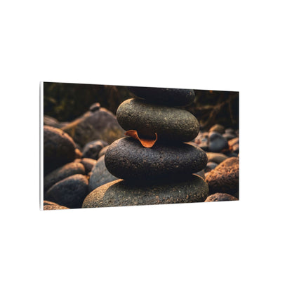 Dark Japandi River Stones in Golden Hour | Moody Minimal Canvas Art