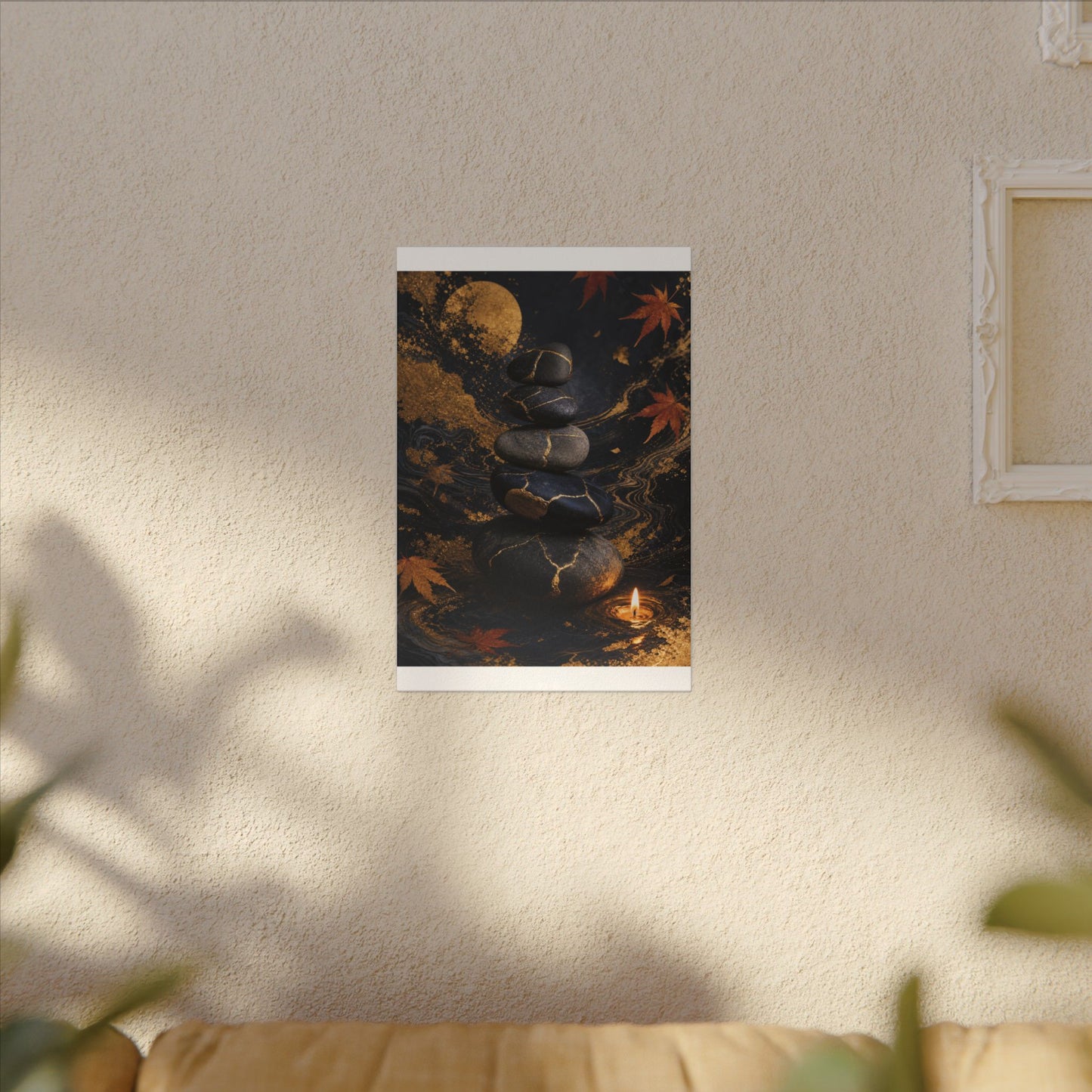 River Stones Autumn Canvas Art | Kintsugi Artful Design