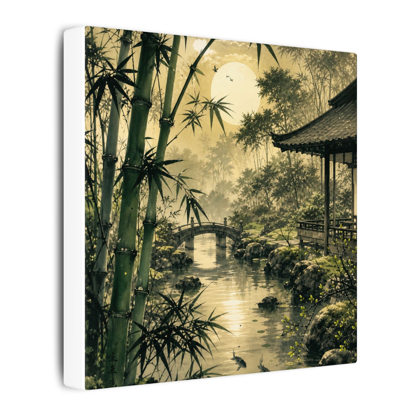 Moonlit Garden Sumi E Canvas Art | Calm Zen Art