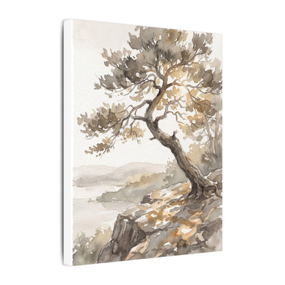Pine Tree Watercolor Canvas Art | Elegant Japandi Art