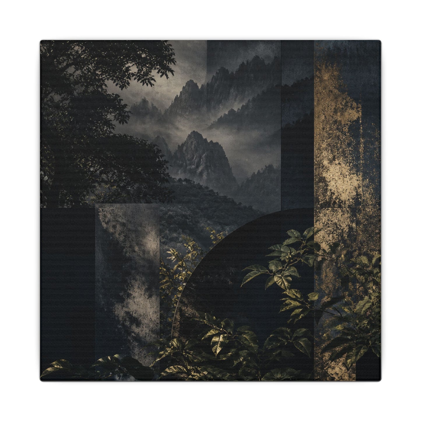 Mountain Mist Summer Canvas Art | Dark Japandi Atmospheric Design