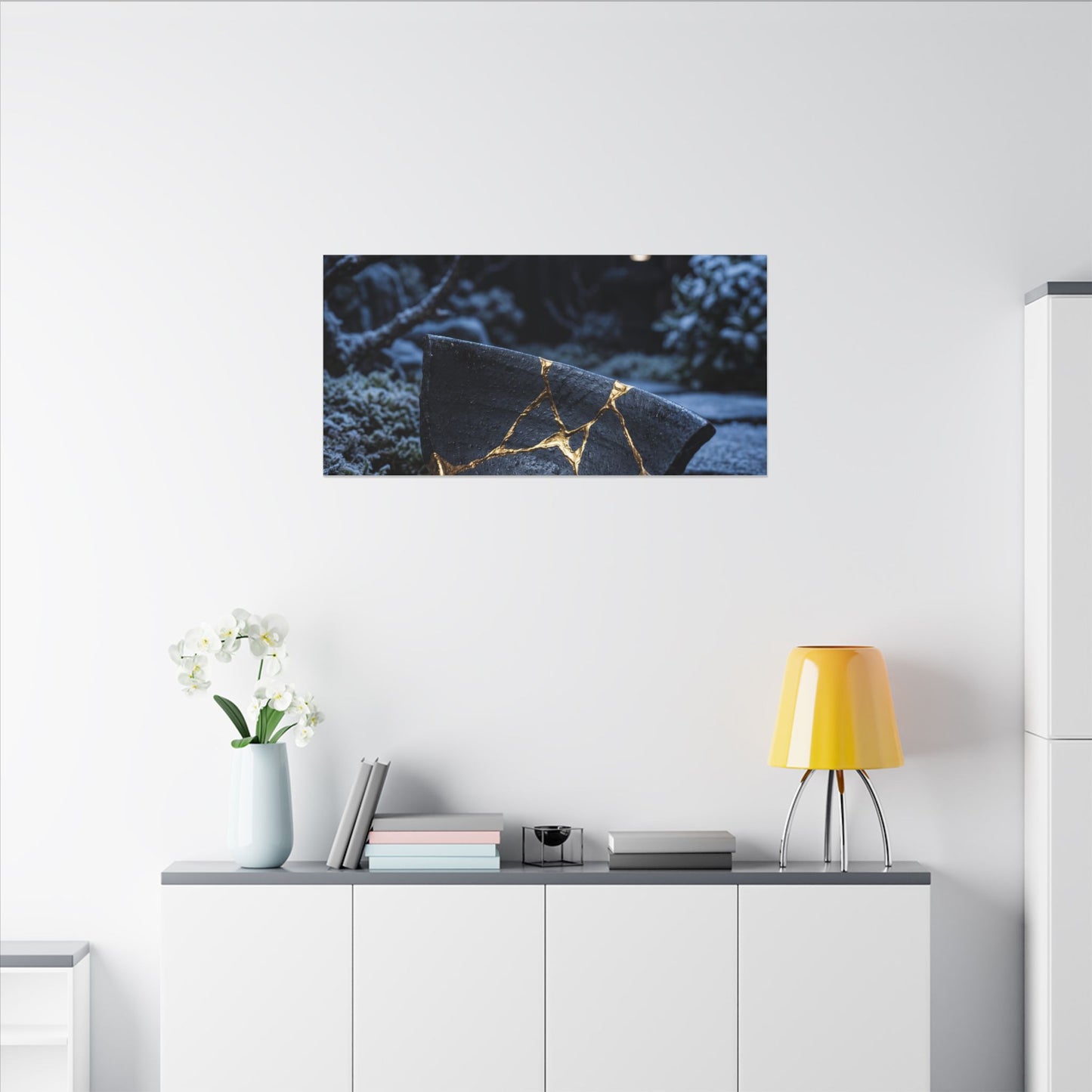 Moonlit Garden Winter Canvas Art | Kintsugi Artful Design
