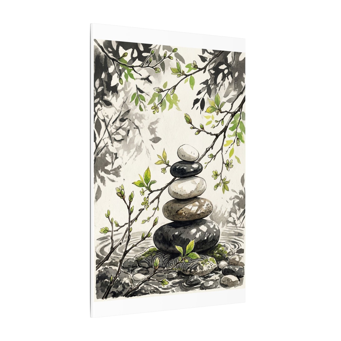 Spring River Stones Japanese Pattern Canvas Art | Elegant Decor