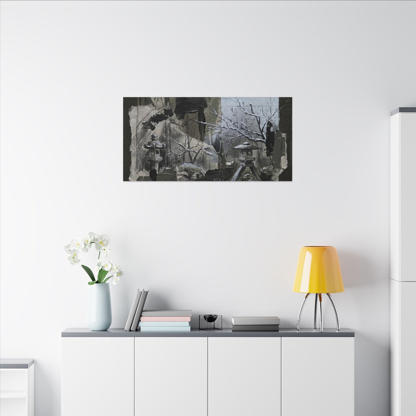 Winter Moonlit Garden Dark Texture Canvas Art | Moody Decor