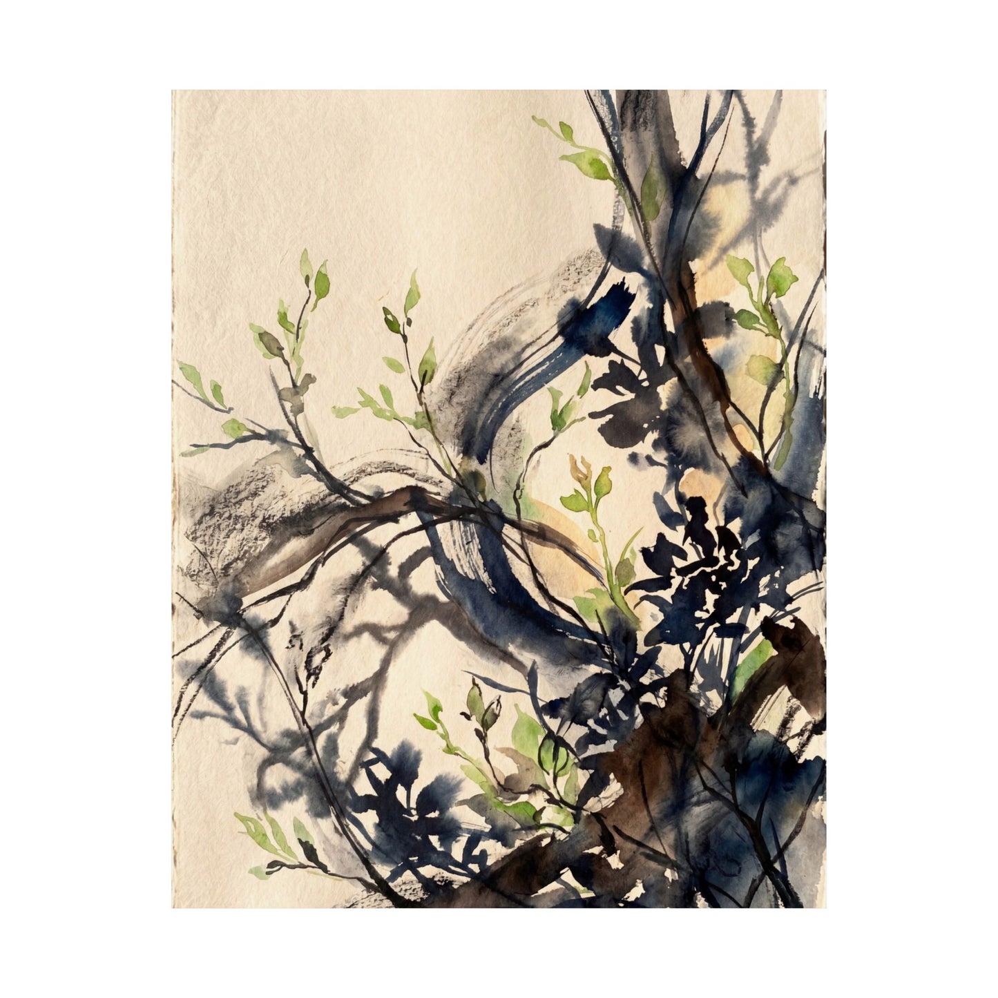 Shadow Play Wall Art Print | Spring Dark Japandi Charcoal Ink Art
