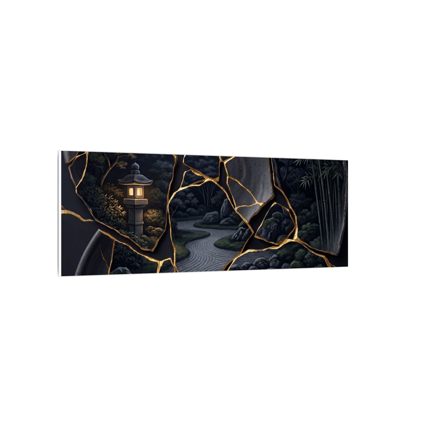 Kintsugi Moonlit Garden in Golden Hour | Gold Repair Canvas Art