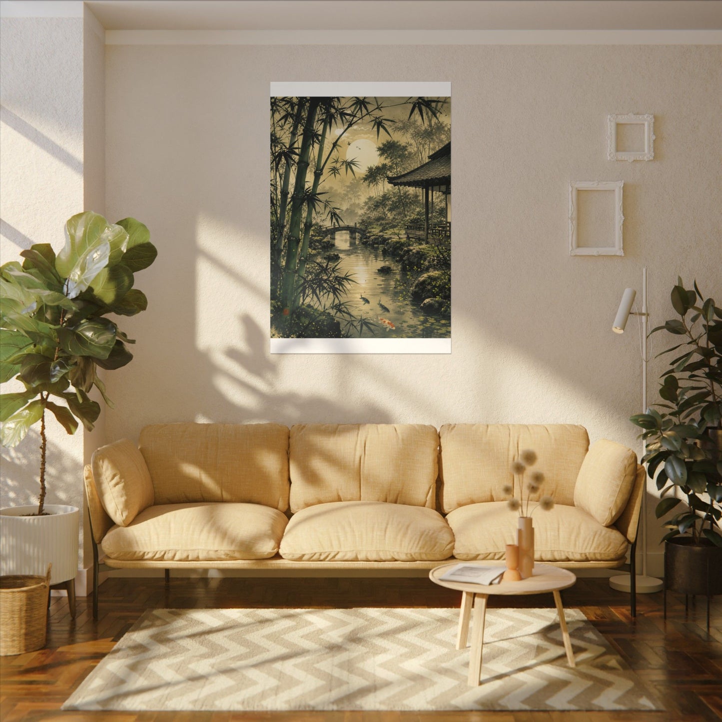 Moonlit Garden Sumi E Canvas Art | Calm Zen Art