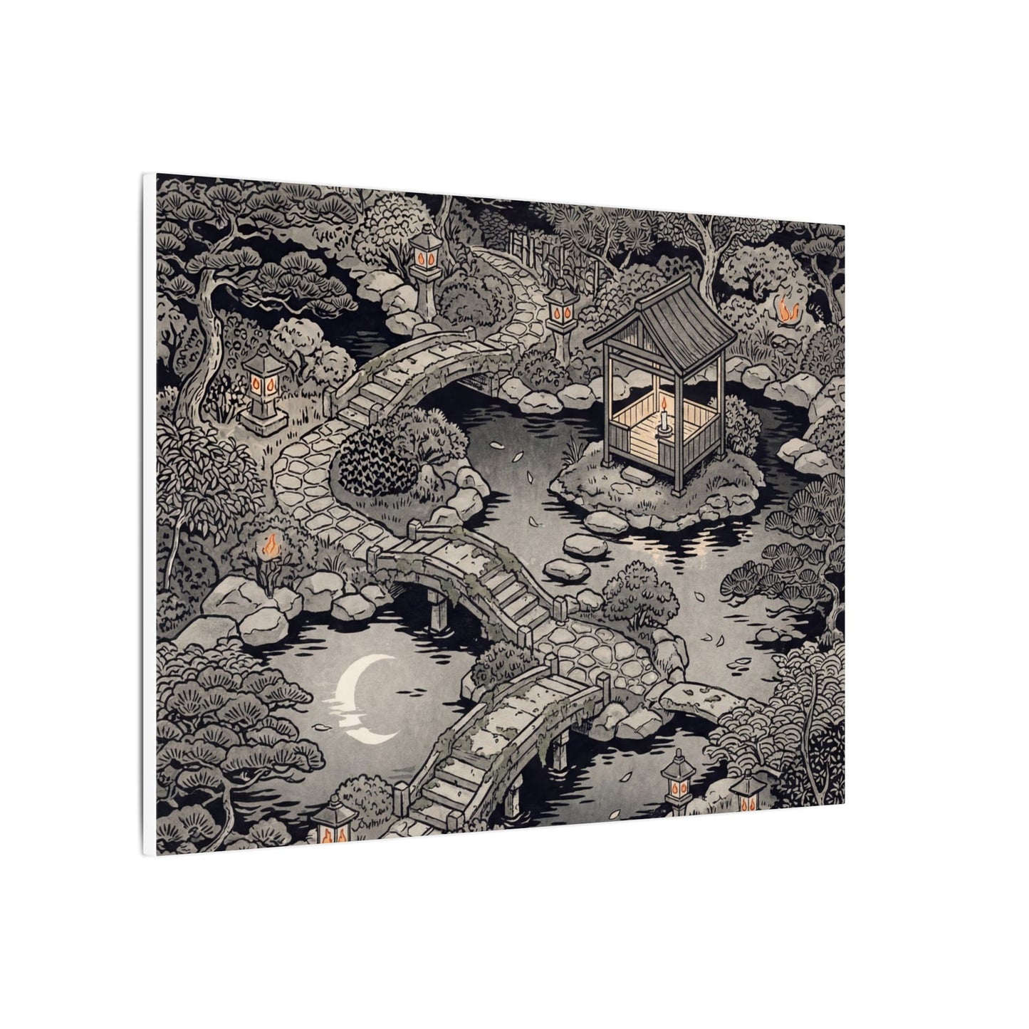 Moonlit Garden Ukiyo E Inspired Canvas Art | Serene Zen Art