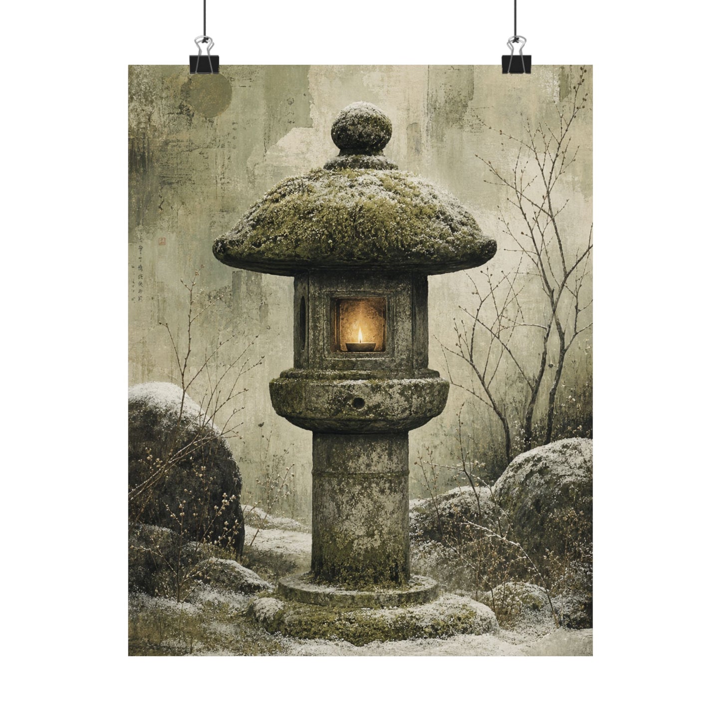 Cozy Stone Lantern Wall Art Print - Texture Japandi