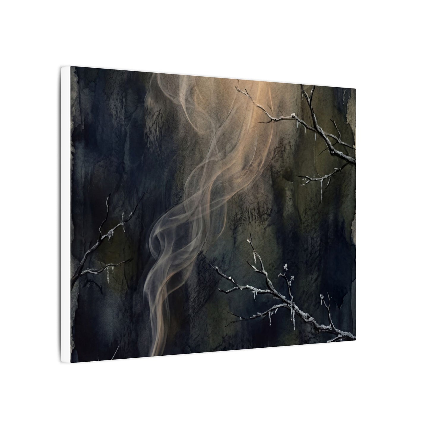 Incense Smoke Winter Canvas Art | Dark Japandi Moody Design
